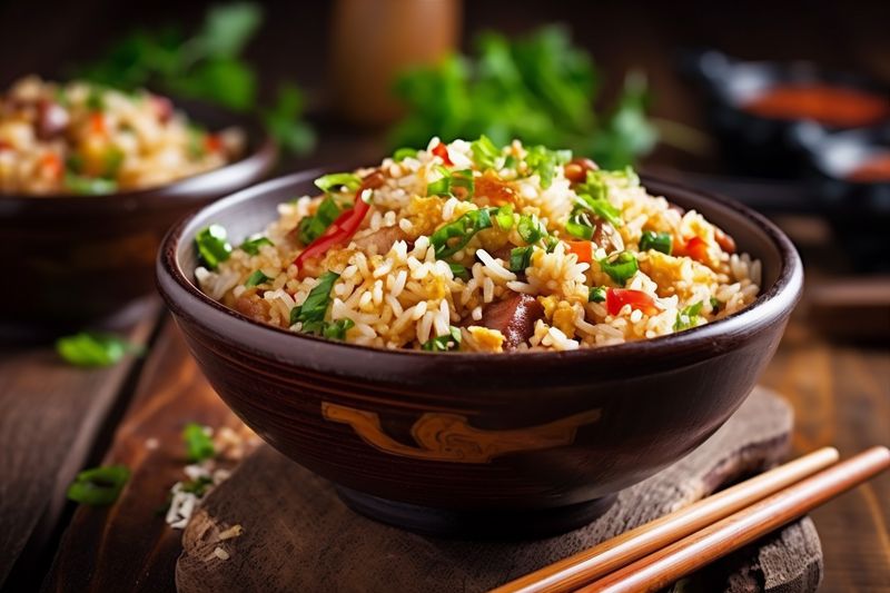 rice dinner vegetable fried chinese healthy meal eat food rice asian. Generative AI.