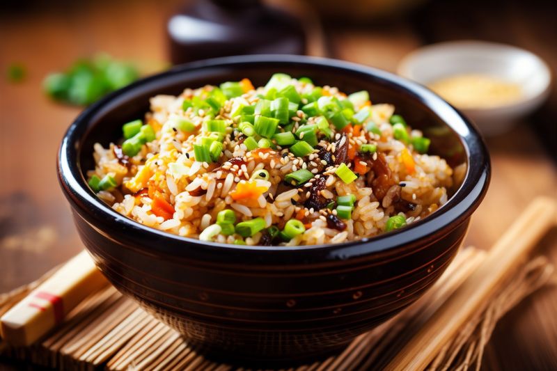 healthy food asian eat rice rice fried vegetable dinner meal chinese. Generative AI.