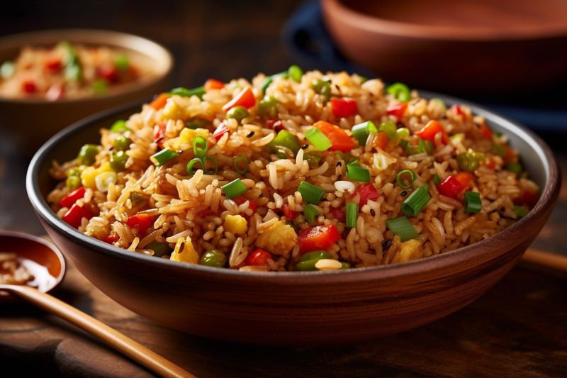 rice dinner rice fried food asian vegetable eat healthy chinese meal. Generative AI.