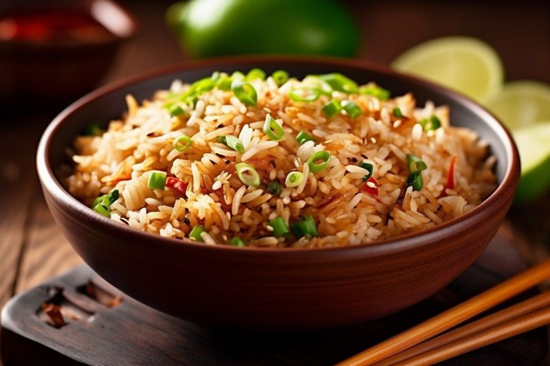rice asian healthy food vegetable rice fried dinner meal chinese eat. Generative AI.