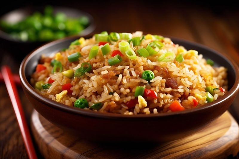 asian eat rice fried rice dinner chinese healthy meal food vegetable. Generative AI.