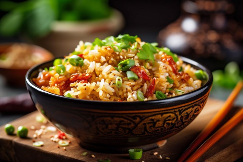rice food healthy asian fried eat dinner meal vegetable rice chinese. Generative AI.