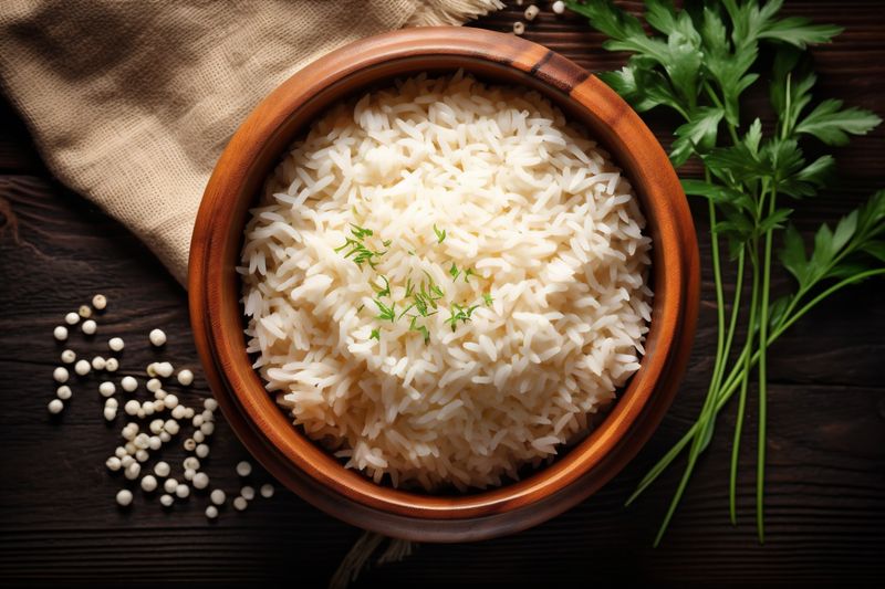 healthy organic rice food meal white grain diet asian vegetarian. Generative AI.