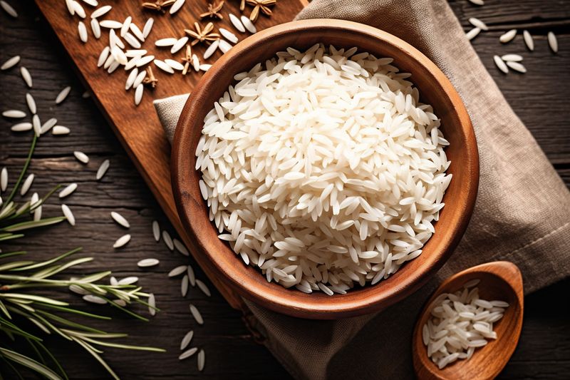 meal food asian healthy diet white organic vegetarian grain rice. Generative AI.