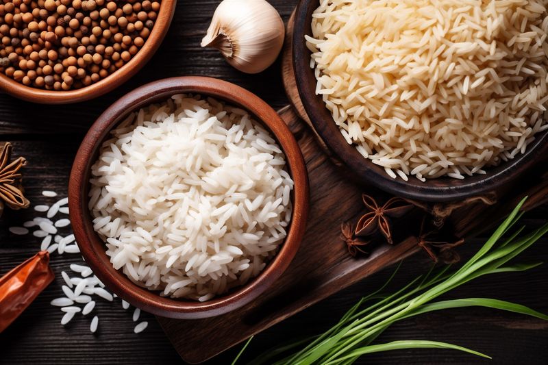 meal organic white asian grain food healthy vegetarian diet rice. Generative AI.