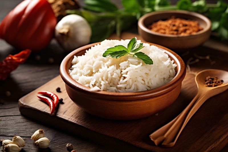 organic diet meal vegetarian grain asian healthy white rice food. Generative AI.