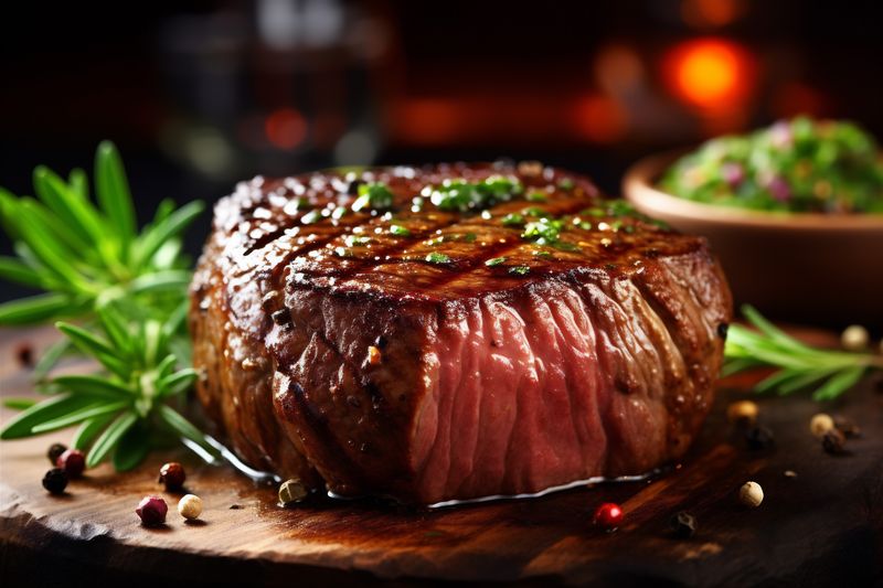 grill preparation meat background food fried dark red beef raw steak. Generative AI.