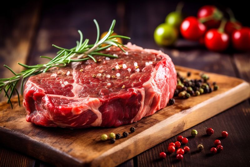 food meat beef background raw grill fried cut steak dark red. Generative AI.