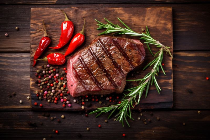 steak red fresh dark raw grill food beef fried background meat. Generative AI.