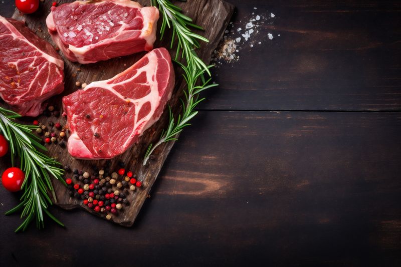 raw meat dark background food grill beefsteak fried red beef steak. Generative AI.