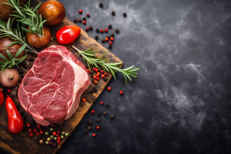 beef fried steak grill meat bbq background raw dark food red. Generative AI.