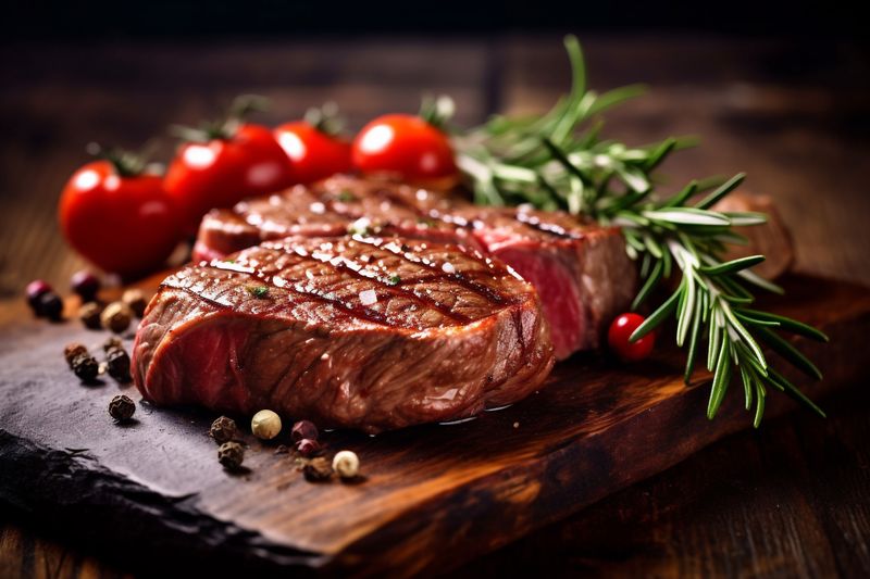 red dark steak fried background beef fire raw food meat grill. Generative AI.