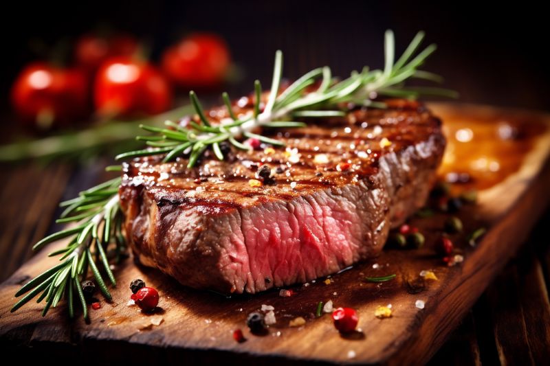 dark fried beef grill steak red sirloin food background raw meat. Generative AI.