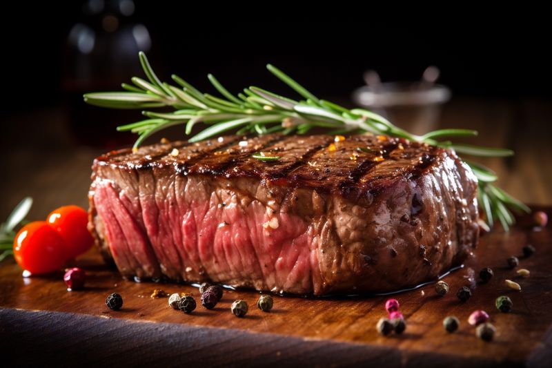 background raw beef red dark meat cooked steak grill food fried. Generative AI.