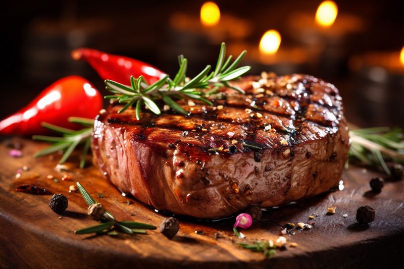 steak dark red beef grill meat background food raw cut fried. Generative AI.