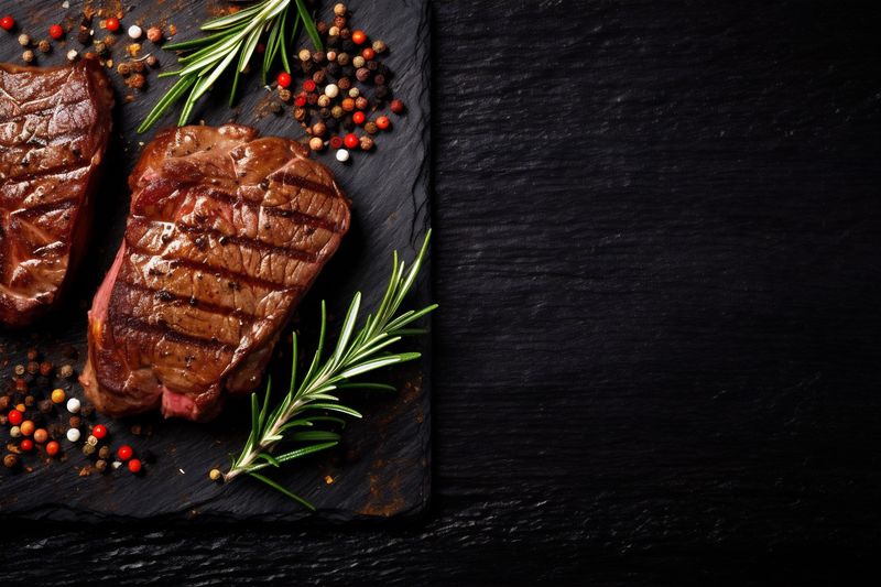 beef steak fillet grill background food red dark raw fried meat. Generative AI.