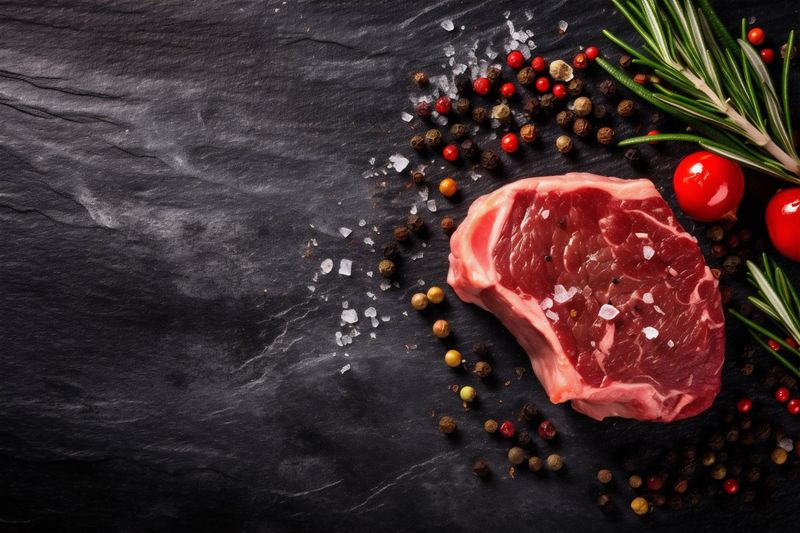 food dark fried raw red background beef meat grill steak fillet. Generative AI.