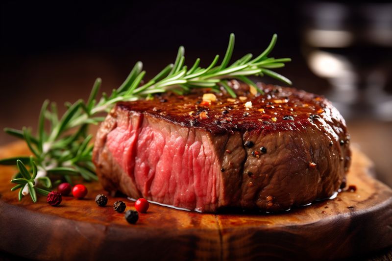 raw steak beef red preparation dark grill fried meat food background. Generative AI.