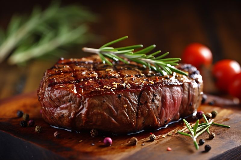 background fried grill food sirloin steak dark beef red meat raw. Generative AI.