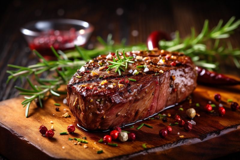 steak raw background dark beef fried grill food meat grilled red. Generative AI.