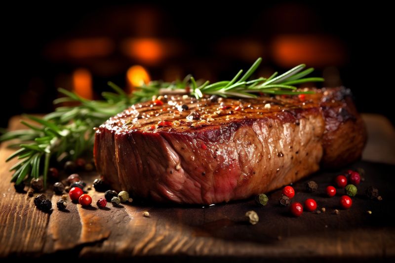 cooked background food steak grill fried meat beef raw dark red. Generative AI.