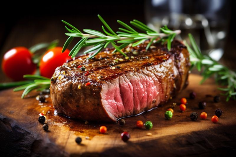 background food meat steak dark grill raw fried spice red beef. Generative AI.