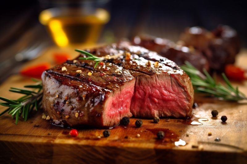 steak dark beef food red fried meat roast raw grill background. Generative AI.