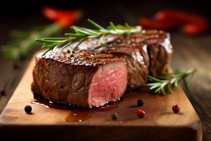 raw fried food black dark red steak grill beef background meat. Generative AI.