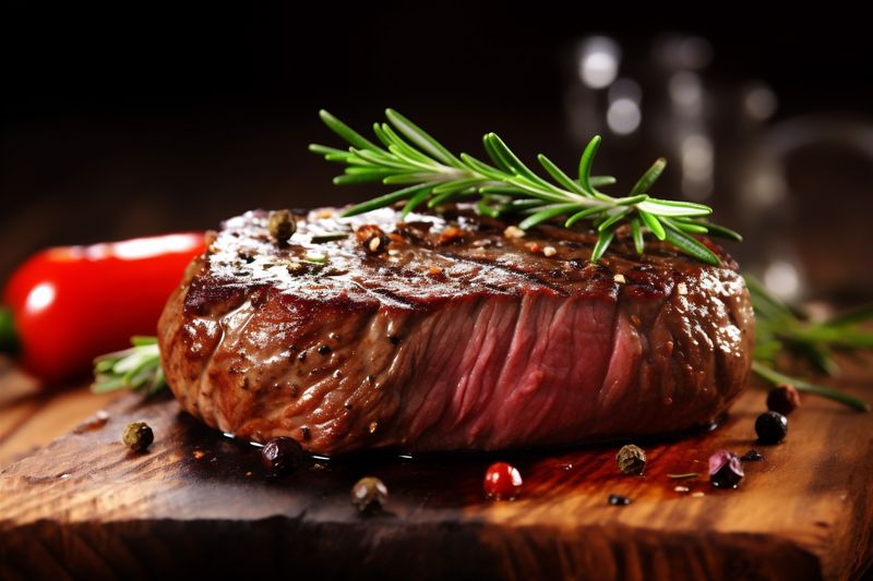 background dinner beef dark grill meat red steak fried food raw. Generative AI.