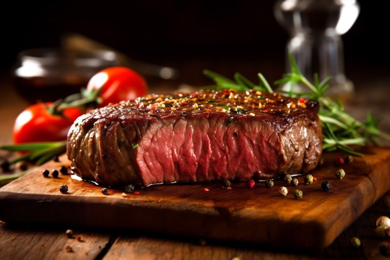 tenderloin dark steak background fried red beef meat raw grill food. Generative AI.