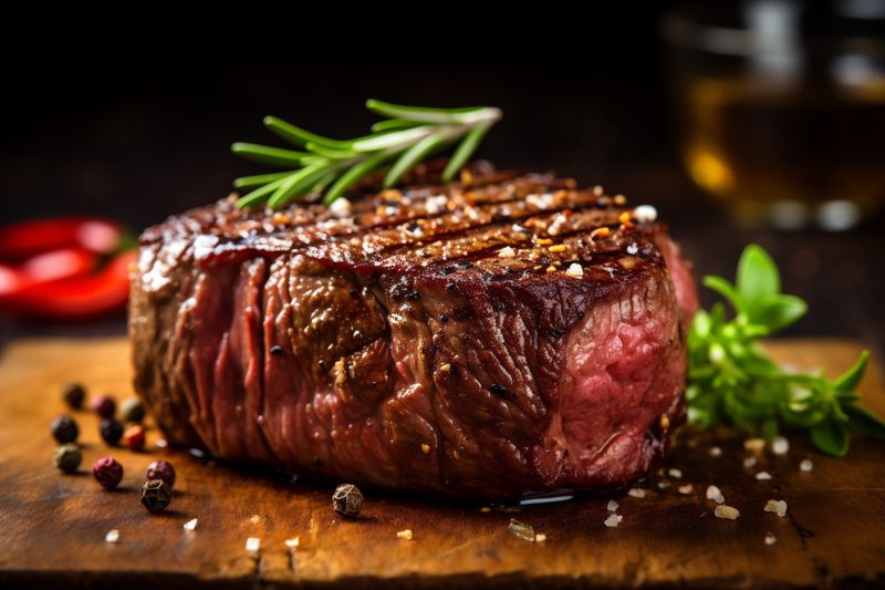 fried steak raw background food grill meat dark red beef ribeye. Generative AI.