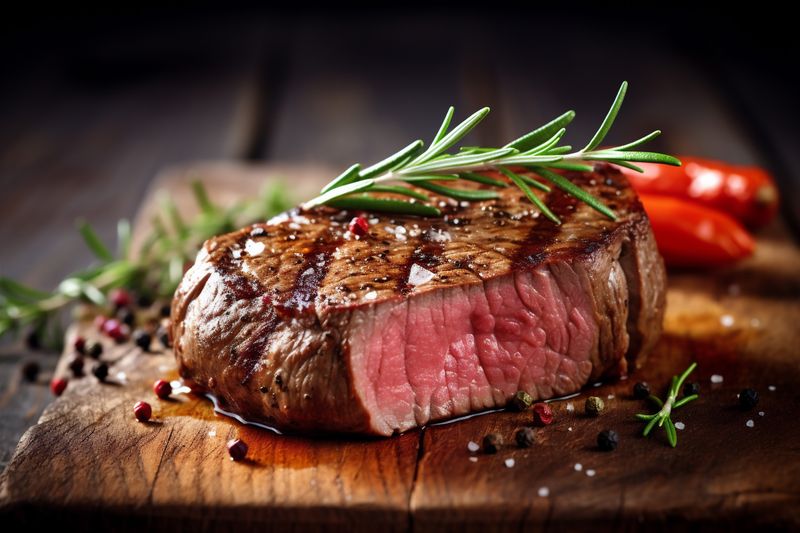 pepper grill beef meat food red fried background steak raw dark. Generative AI.