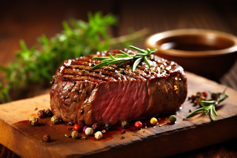 dark meat red beef raw food fried spice grill steak background. Generative AI.