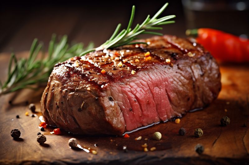 raw fillet grill beef red background steak food dark meat fried. Generative AI.
