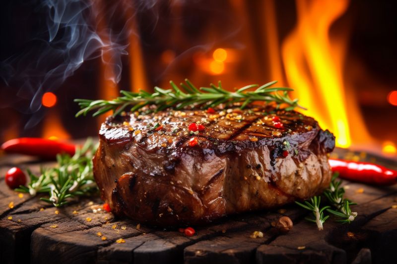 dark food beef grill fried red raw background steak fillet meat. Generative AI.