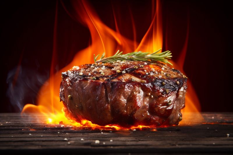 raw background meat grill steak food beef meal red dark fried. Generative AI.