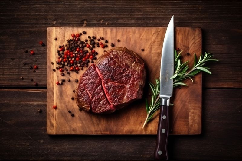 beef meat fried grill raw red steak bbq dark background food. Generative AI.