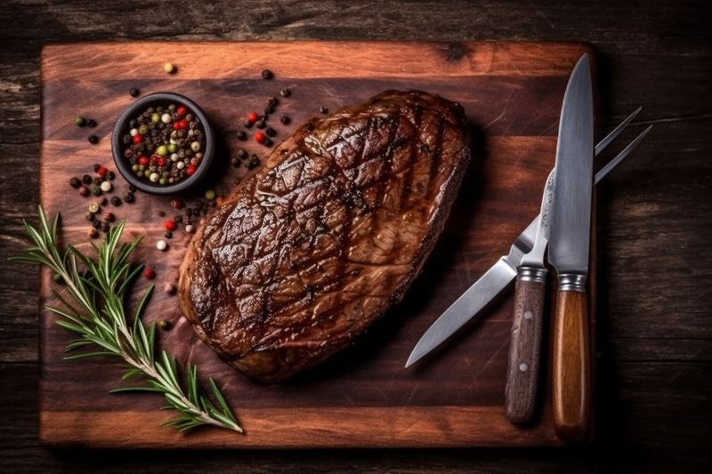 steak grill background food meat red dark beef raw fried preparation. Generative AI.