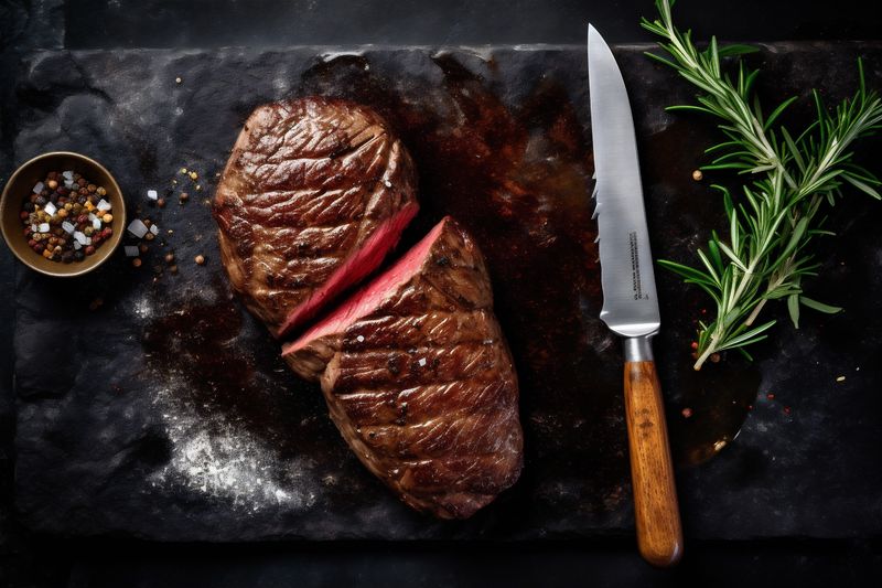 steak food background meat sirloin beef raw red fried grill dark. Generative AI.