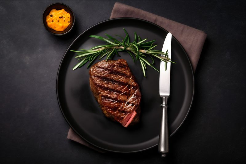 grill steak meat food raw beef dark red bar-b-q background fried. Generative AI.