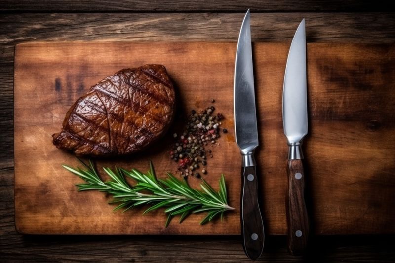 cut raw fried grill red background dark food beef meat steak. Generative AI.