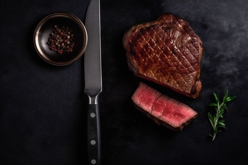 dark tenderloin grill meat steak background red food beef raw fried. Generative AI.