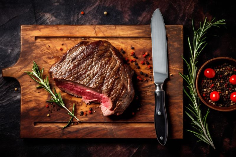 steak fried food background raw beef smoke dark red grill meat. Generative AI.