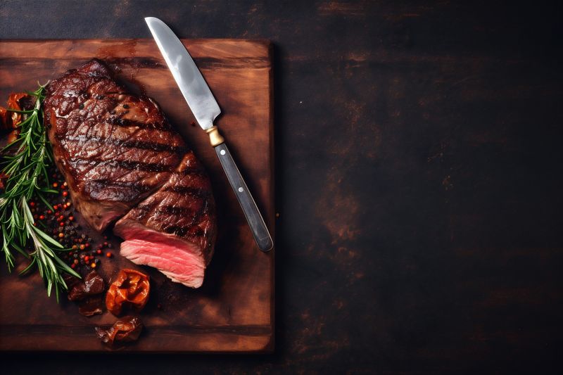 dark beef food meat steak background red grill grilled fried raw. Generative AI.