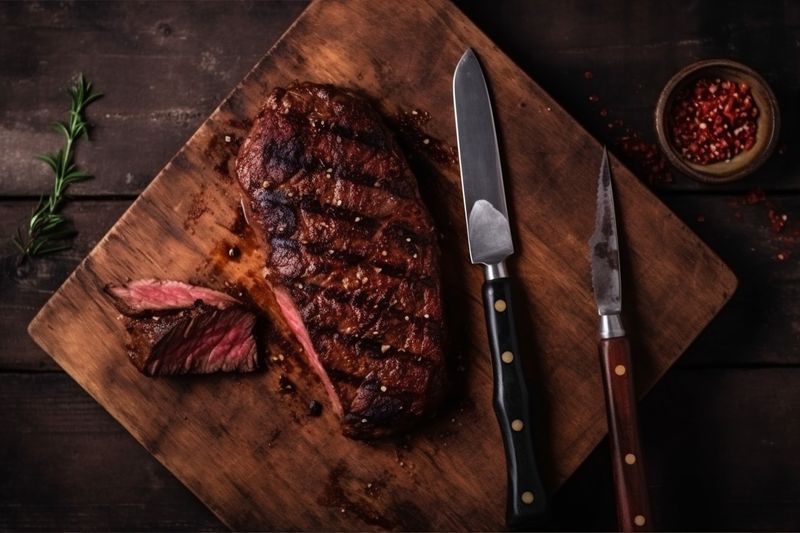 beef background raw table meat steak food red grill dark fried. Generative AI.