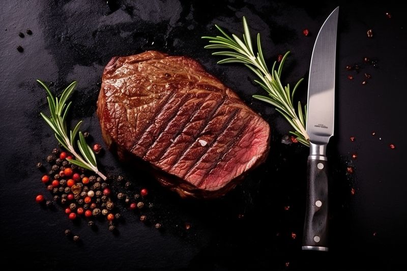 dark beef background steak grill meat raw roast fried food red. Generative AI.