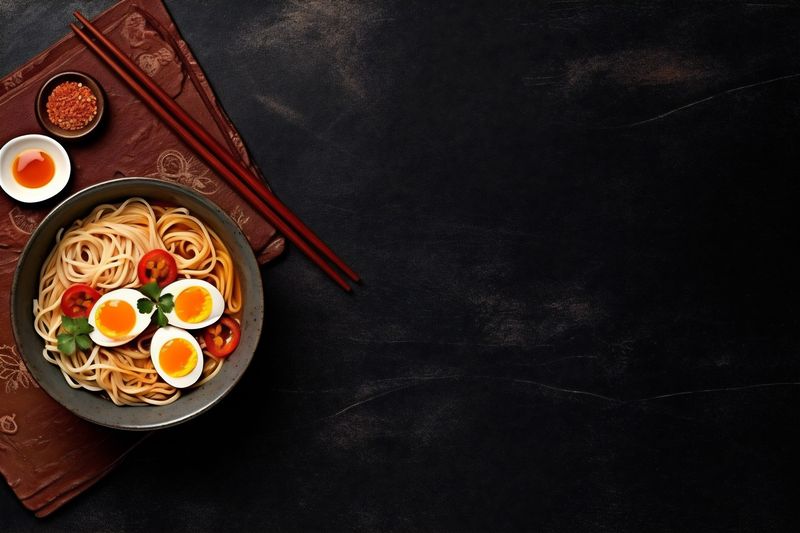 meal asian vegetable ramen chopstick bowl soup japanese noodle food. Generative AI.