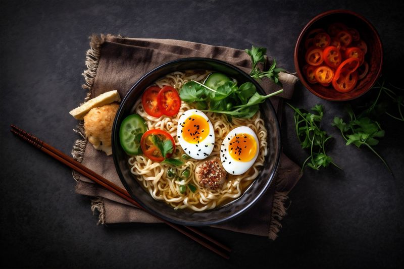 noodle chopstick ramen soup vegetable meal asian bowl food japanese. Generative AI.