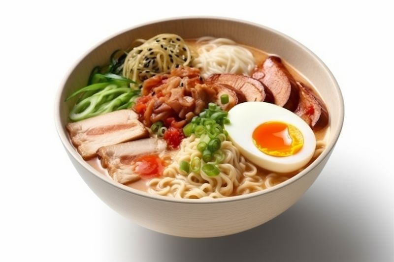noodle soup asian bowl delicious meal white ramen japanese background food. Generative AI.