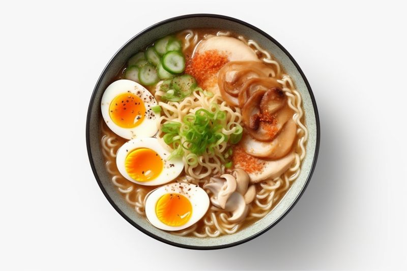 soup japanese asian ramen bowl white background restaurant food meal noodle. Generative AI.